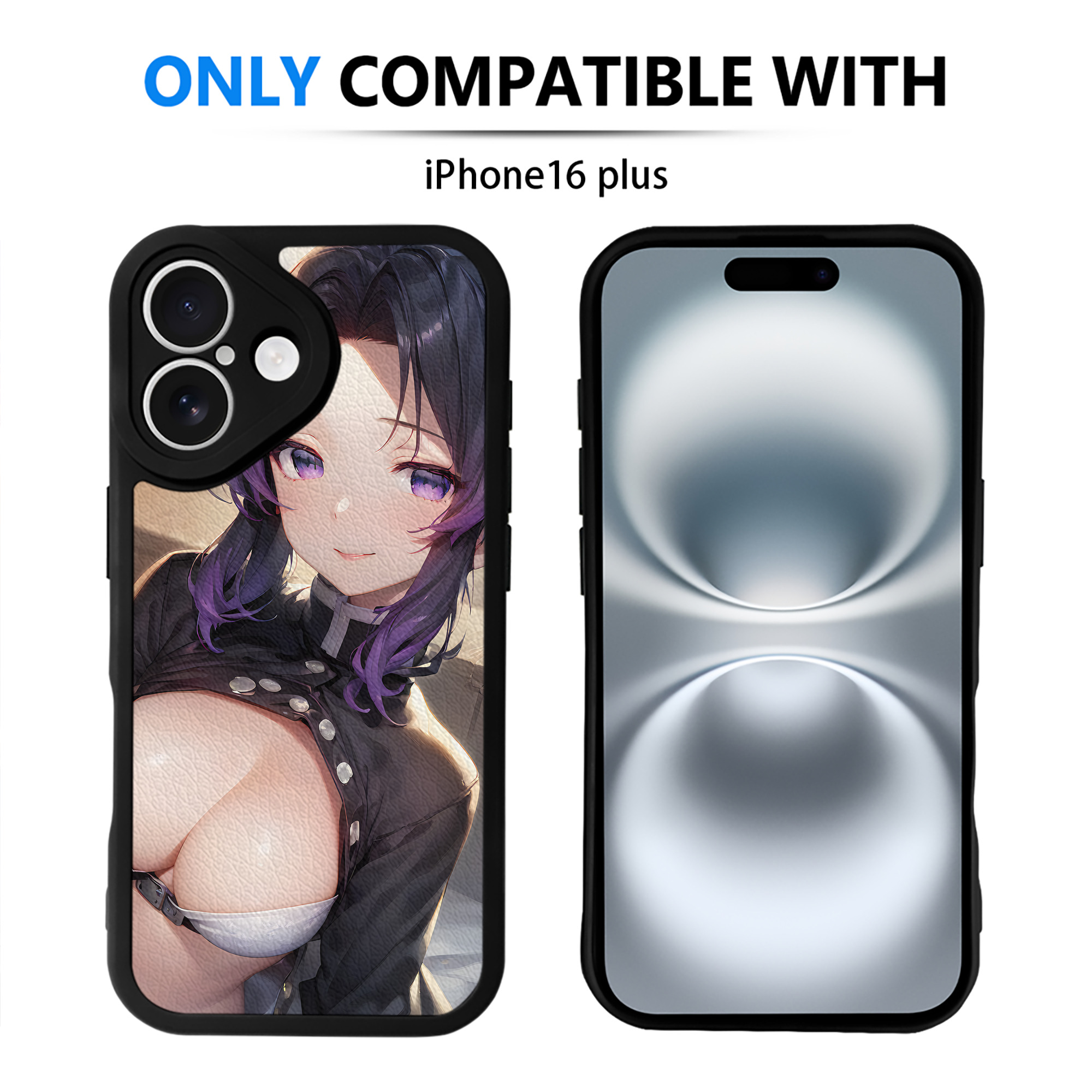 （画像用） 鬼滅の刃（きめつのやいば）蟲柱-胡蝶 しのぶ／こちょう しのぶ Kochou Shinobu 【iPhone 16シリーズ対応】シリコンスマホケース（レザー調） 材質：シリコン